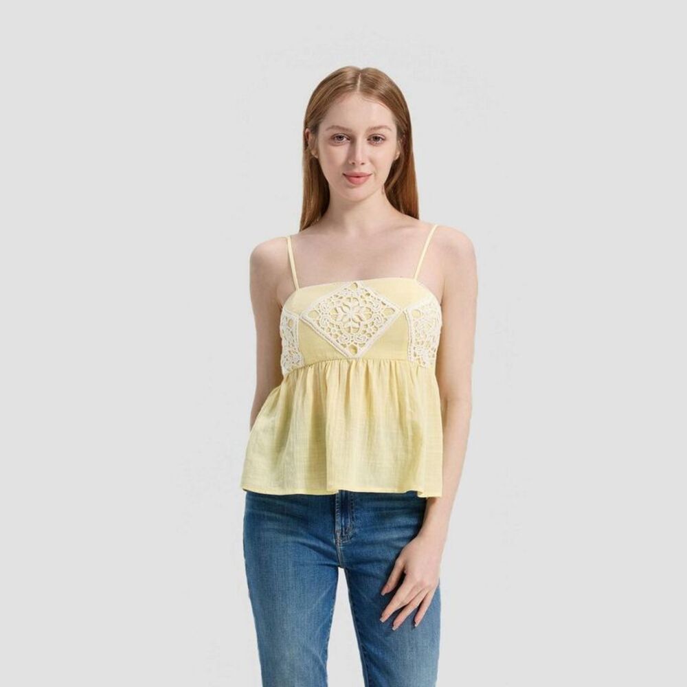 Women's Geometric Lace Babydoll Top - Universal Thread Yellow L